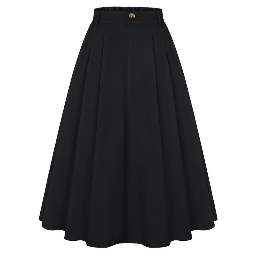 Vintage Pleated A-Line Midi Skirt with Pockets High Elastic Waist